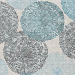 HomeRoots 8' X 10' Teal Blue, Ivory & Gray Abstract Rug - Durable, Washable & Ideal for Indoor/Outdoor Spaces! 661018
