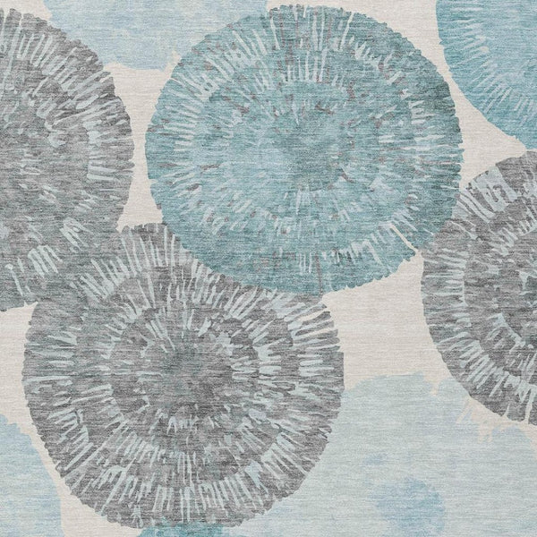 HomeRoots 8' X 10' Teal Blue, Ivory & Gray Abstract Rug - Durable, Washable & Ideal for Indoor/Outdoor Spaces! 661018
