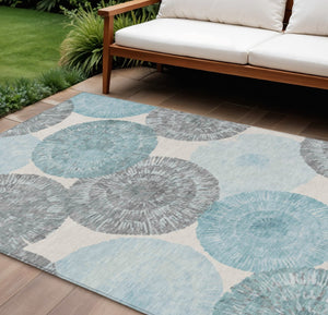 HomeRoots 10' Teal Blue Ivory Gray Abstract Washable Area Rug - Durable Indoor Outdoor Design for High Traffic Spaces 661020