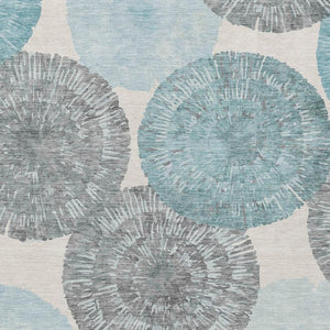 HomeRoots 10' Teal Blue Ivory Gray Abstract Washable Area Rug - Durable Indoor Outdoor Design for High Traffic Spaces 661020