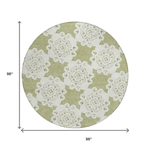 HomeRoots 8' Artichoke Green Quatrefoil Area Rug - Stylish, Washable, Indoor/Outdoor Design for High-Traffic Spaces 661023