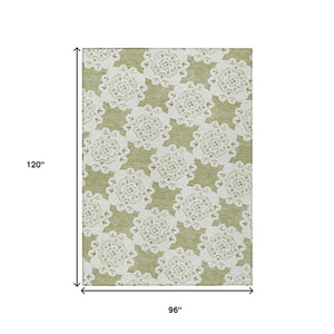 HomeRoots 8' X 10' Artichoke Green Quatrefoil Area Rug - Stylish, Durable, Washable for Indoor & Outdoor Use 661024