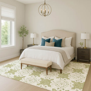 HomeRoots 8' X 10' Artichoke Green Quatrefoil Area Rug - Stylish, Durable, Washable for Indoor & Outdoor Use 661024