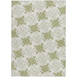 HomeRoots 9' Artichoke Green & Ivory Quatrefoil Area Rug – Washable, Durable for Indoor/Outdoor Spaces, 9x12 ft 661025