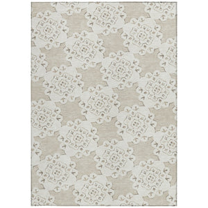 HomeRoots 5' X 8' Beige And Ivory Quatrefoil Area Rug - Stylish, Durable, Washable for Indoor & Outdoor Spaces 661028