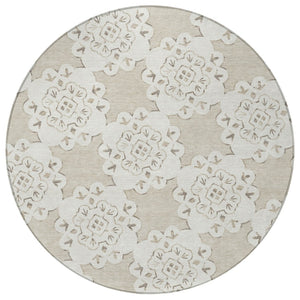 HomeRoots 8' Beige and Ivory Round Quatrefoil Rug - Washable, Durable, Stylish for Indoor & Outdoor Spaces 661029