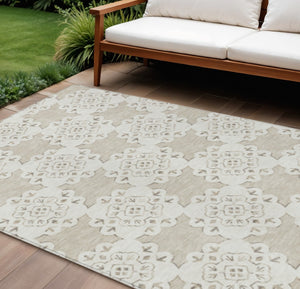 HomeRoots 8' X 10' Beige Quatrefoil Area Rug - Weather-Resistant, Machine Washable for Indoor & Outdoor Use 661030