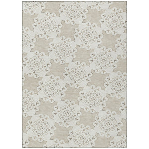 HomeRoots 8' X 10' Beige Quatrefoil Area Rug - Weather-Resistant, Machine Washable for Indoor & Outdoor Use 661030