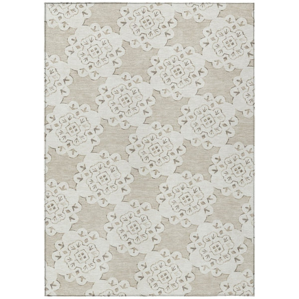 HomeRoots 8' X 10' Beige Quatrefoil Area Rug - Weather-Resistant, Machine Washable for Indoor & Outdoor Use 661030