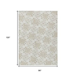 HomeRoots 8' X 10' Beige Quatrefoil Area Rug - Weather-Resistant, Machine Washable for Indoor & Outdoor Use 661030
