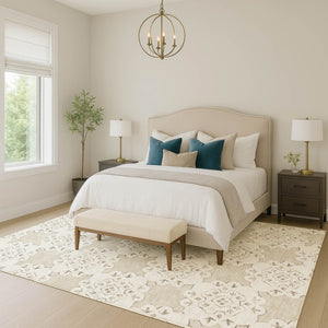 HomeRoots 8' X 10' Beige Quatrefoil Area Rug - Weather-Resistant, Machine Washable for Indoor & Outdoor Use 661030