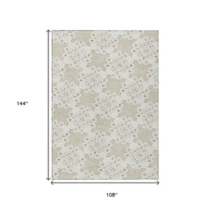 HomeRoots 9' X 12' Beige Quatrefoil Washable Area Rug – Durable Indoor/Outdoor Design for High-Traffic Spaces 661031