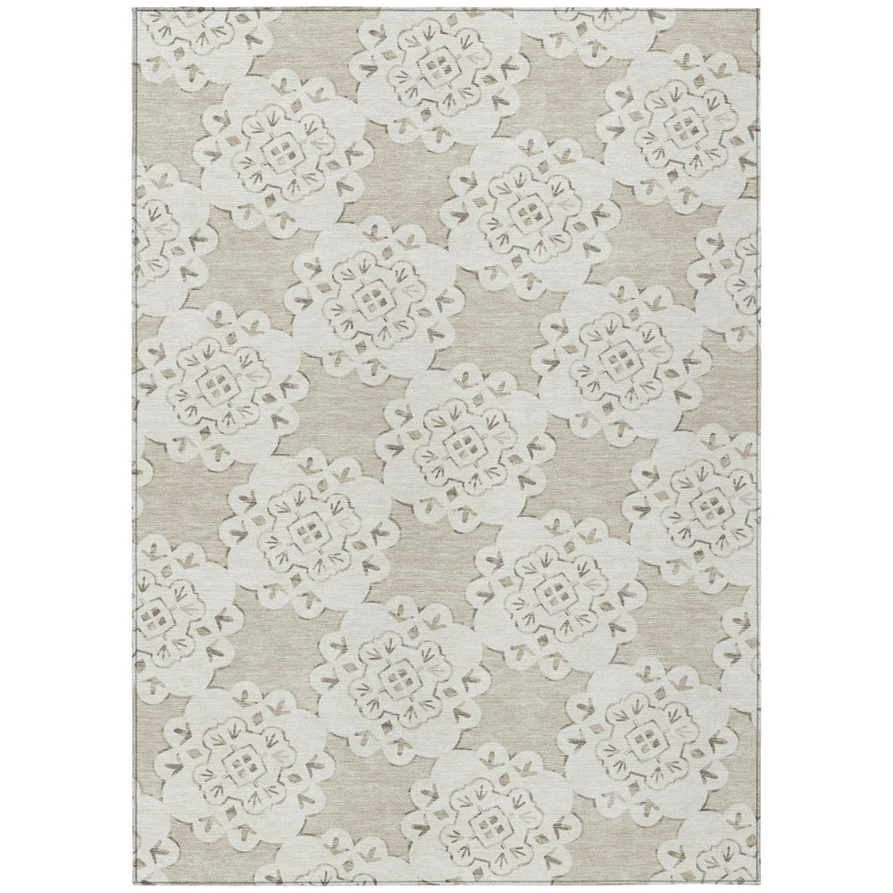 HomeRoots 10' X 14' Beige Quatrefoil Washable Area Rug - Durable Indoor/Outdoor Design for All Spaces 661032