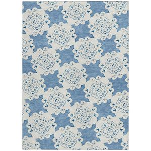 HomeRoots 8' X 10' Blue and Ivory Quatrefoil Area Rug – Washable, Durable, Stylish for Indoor & Outdoor Use! 661042