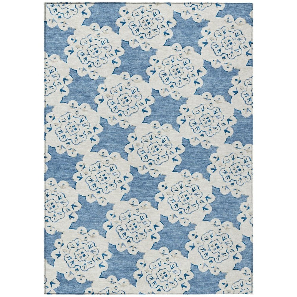 HomeRoots 8' X 10' Blue and Ivory Quatrefoil Area Rug – Washable, Durable, Stylish for Indoor & Outdoor Use! 661042
