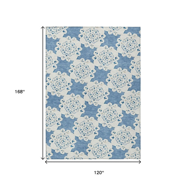 HomeRoots 10' Quatrefoil Blue and Ivory Washable Area Rug - Stylish Indoor/Outdoor Décor for Easy Care & Durability 661044