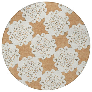 HomeRoots 8' Copper and Ivory Round Quatrefoil Rug – Stylish, Washable Design for Indoor & Outdoor Spaces 661047