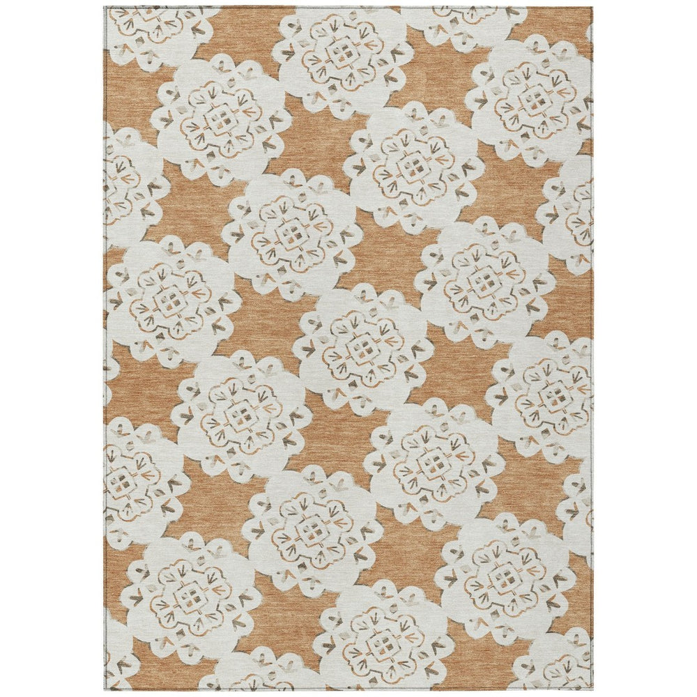 HomeRoots 8' X 10' Elegant Copper & Ivory Quatrefoil Area Rug – Washable, Durable, Versatile for Indoors & Outdoors 661048