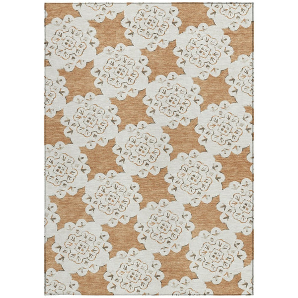HomeRoots 9' X 12' Stylish Copper & Ivory Quatrefoil Area Rug – Machine Washable for Indoor & Outdoor Use 661049