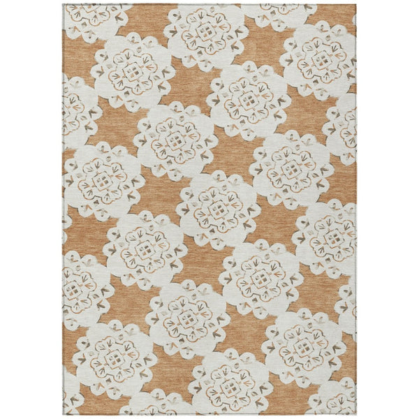 HomeRoots 10' Copper and Ivory Quatrefoil Area Rug - Washable, Durable, Indoor/Outdoor, Pet-Friendly Style! 661050