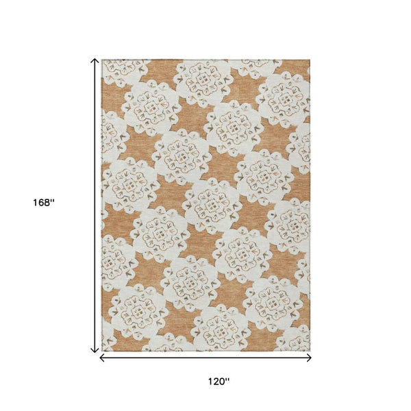 HomeRoots 10' Copper and Ivory Quatrefoil Area Rug - Washable, Durable, Indoor/Outdoor, Pet-Friendly Style! 661050