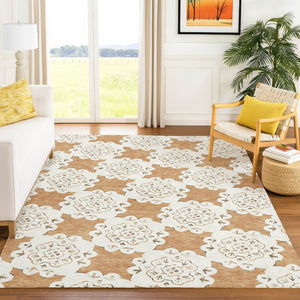 HomeRoots 10' Copper and Ivory Quatrefoil Area Rug - Washable, Durable, Indoor/Outdoor, Pet-Friendly Style! 661050