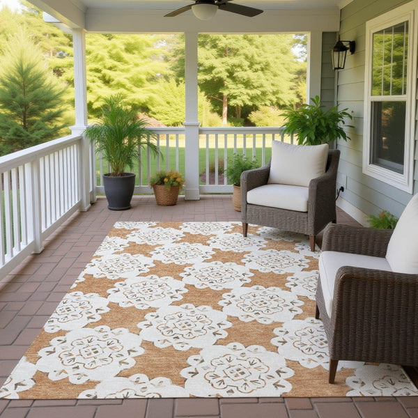 HomeRoots 10' Copper and Ivory Quatrefoil Area Rug - Washable, Durable, Indoor/Outdoor, Pet-Friendly Style! 661050