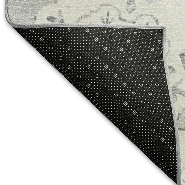 HomeRoots 5' X 8' Washable Gray and Ivory Quatrefoil Area Rug - Durable, Stylish for Indoor & Outdoor Spaces 661052