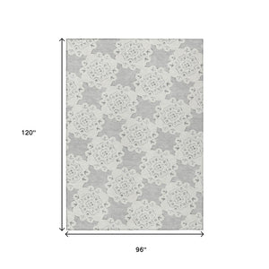 HomeRoots 8' X 10' Gray and Ivory Quatrefoil Area Rug - Stylish, Washable, Durable for Indoor and Outdoor Spaces 661054