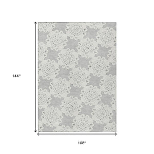HomeRoots 9' Gray and Ivory Quatrefoil Area Rug - Washable, Durable, Indoor/Outdoor, Perfect for High-Traffic Spaces 661055