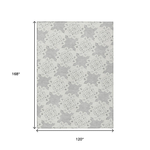 HomeRoots 10' X 14' Gray and Ivory Quatrefoil Washable Area Rug – Stylish, Durable Design for Indoor & Outdoor Use 661056