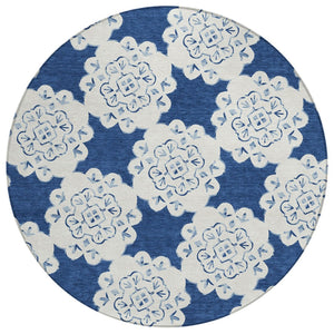 HomeRoots 8' Navy Blue Quatrefoil Area Rug - Stylish, Washable Indoor/Outdoor Rug for High Traffic Spaces! 661059
