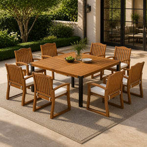 English Elm 9‑Piece Acacia Wood Outdoor Dining Set Seats Eight with Slatted Chairs and Cushions 66105_57217.00ACA4