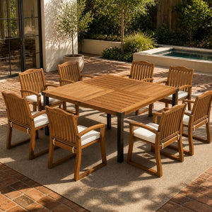 English Elm 9‑Piece Acacia Wood Outdoor Dining Set Seats Eight with Slatted Chairs and Cushions 66105_57217.00ACA4