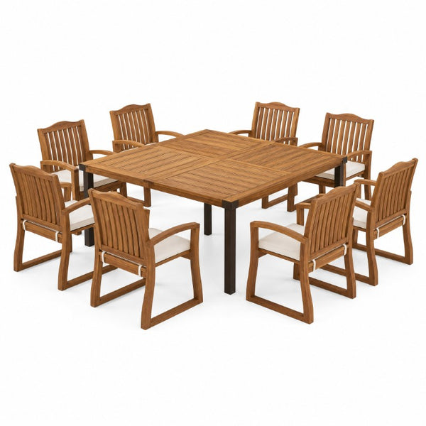 English Elm 9‑Piece Acacia Wood Outdoor Dining Set Seats Eight with Slatted Chairs and Cushions 66105_57217.00ACA4