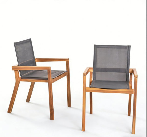 English Elm 9‑Piece Acacia Wood Outdoor Dining Set Seats Eight with Teak Slatted Table Sling Chairs 66105_632564