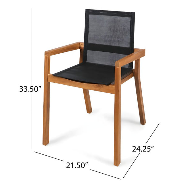 English Elm 9‑Piece Acacia Wood Outdoor Dining Set Seats Eight with Teak Slatted Table Sling Chairs 66105_632564