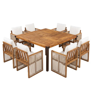 English Elm 9‑Piece Acacia Hardwood Patio Dining Set with Rope Woven Chairs and Teak Finish Table 66105_N762P371719A4