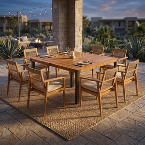 English Elm 9‑Piece Acacia Wood Outdoor Dining Set Seats Eight with Rope Woven Chairs on Patio 66105_N762P386379D4