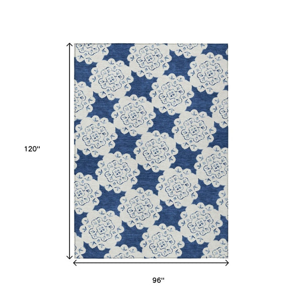 HomeRoots 8' X 10' Navy Blue Quatrefoil Area Rug - Stylish, Washable, Durable for Indoor & Outdoor Use! 661060