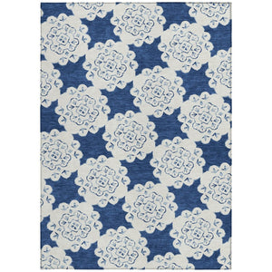 HomeRoots 9' X 12' Navy Blue & Ivory Quatrefoil Area Rug - Durable, Washable, Indoor/Outdoor Style for Any Space 661061