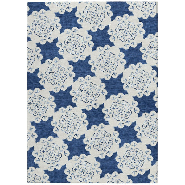 HomeRoots 9' X 12' Navy Blue & Ivory Quatrefoil Area Rug - Durable, Washable, Indoor/Outdoor Style for Any Space 661061