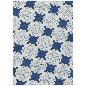 HomeRoots 9' X 12' Navy Blue & Ivory Quatrefoil Area Rug - Durable, Washable, Indoor/Outdoor Style for Any Space 661061