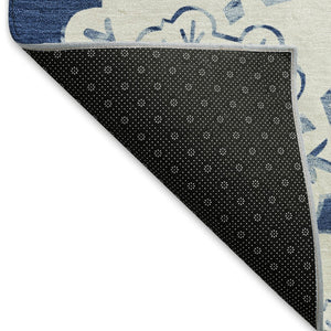 HomeRoots 9' X 12' Navy Blue & Ivory Quatrefoil Area Rug - Durable, Washable, Indoor/Outdoor Style for Any Space 661061