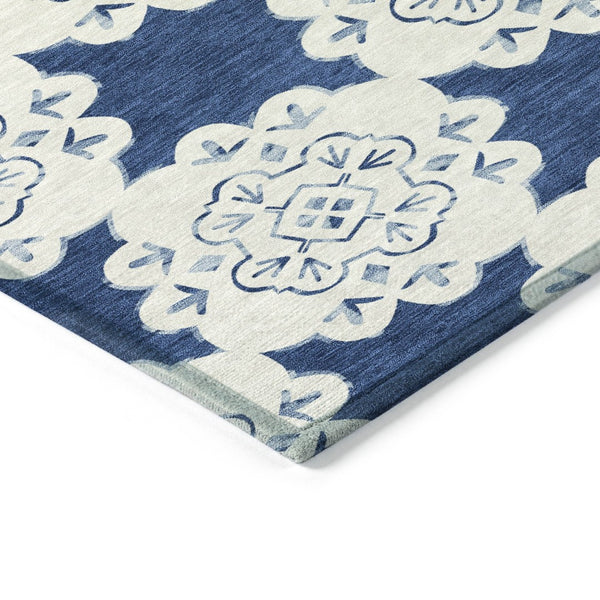 HomeRoots 9' X 12' Navy Blue & Ivory Quatrefoil Area Rug - Durable, Washable, Indoor/Outdoor Style for Any Space 661061