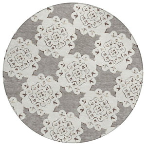 HomeRoots 8' Taupe and Ivory Quatrefoil Area Rug – Durable, Washable Design for Indoor and Outdoor Elegance 661065