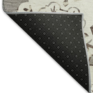HomeRoots 8' Taupe and Ivory Quatrefoil Area Rug – Durable, Washable Design for Indoor and Outdoor Elegance 661065