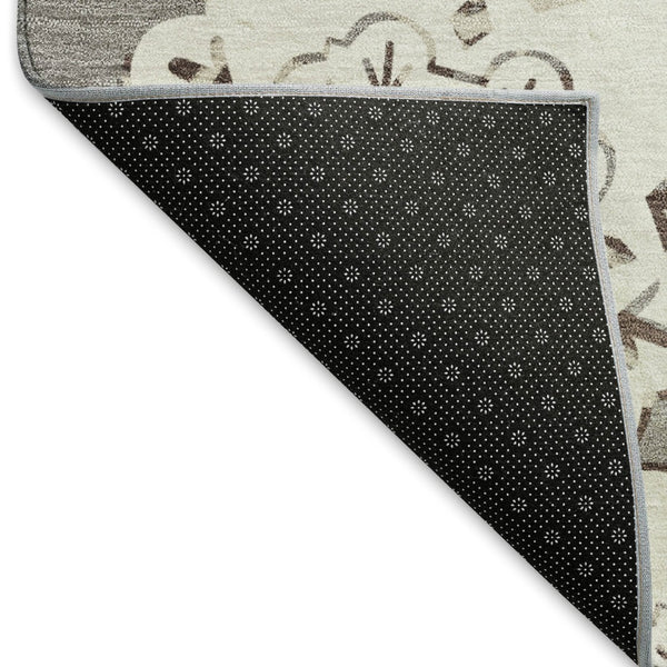 HomeRoots 8' Taupe and Ivory Quatrefoil Area Rug – Durable, Washable Design for Indoor and Outdoor Elegance 661065