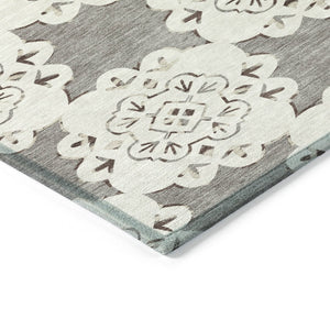 HomeRoots 8' Taupe and Ivory Quatrefoil Area Rug – Durable, Washable Design for Indoor and Outdoor Elegance 661065