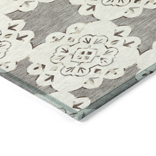 HomeRoots 8' Taupe and Ivory Quatrefoil Area Rug – Durable, Washable Design for Indoor and Outdoor Elegance 661065